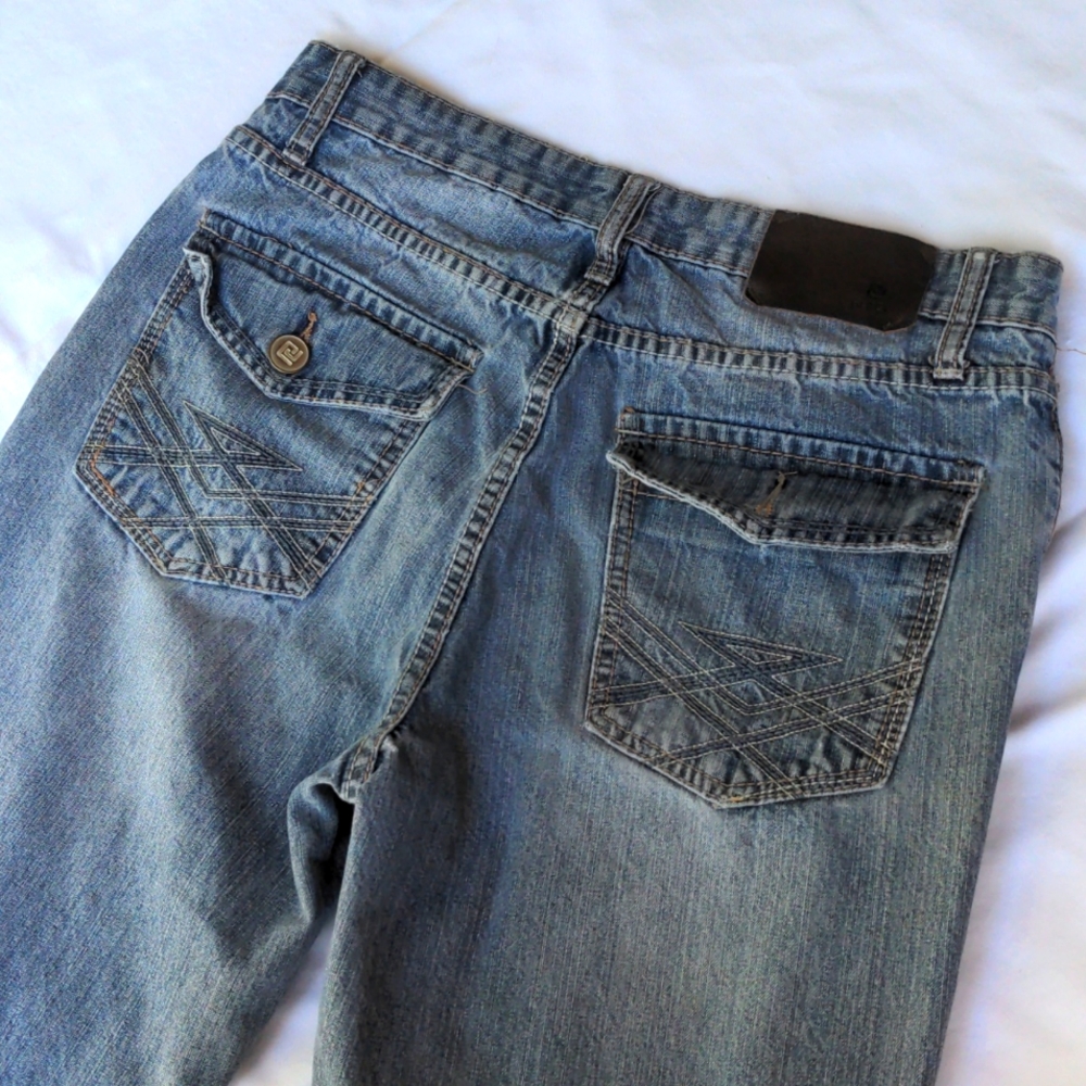Black Denim Blue Jeans with Some Light Distressing Back Pocket Flap Button Closu - Picture 10 of 12
